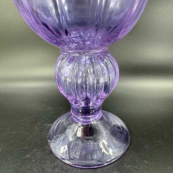 Large Hand Blown Pedestal Bright Purple Lilac Glass Bowl Footed Vase Vintage - Picture 16 of 16
